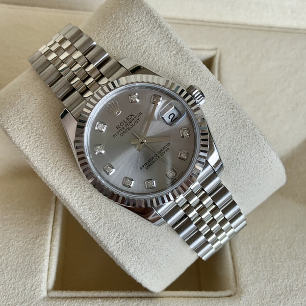ロレックス デイトジャスト シルバーダイヤル ダイヤインデックス フルーテッドベゼル 自動巻き腕時計