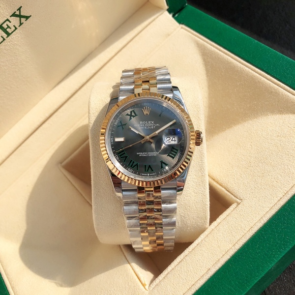ロレックス デイトジャスト コンビ グリーンダイヤル ローマ数字 自動巻き腕時計