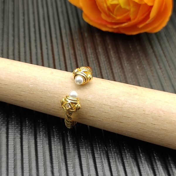 ヴィンテージ ツイストコード パール オープンバングル リングセット ゴールドカラー