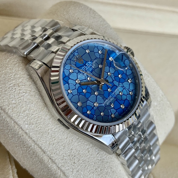ロレックス デイトジャスト ブルーフラワーダイヤル ダイヤモンド装飾 自動巻きレディース腕時計