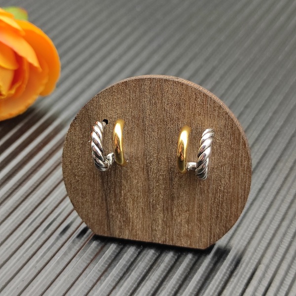 ツートーン ツイストコード ダブルレイヤー C カーブ フープピアス ゴールド × シルバー