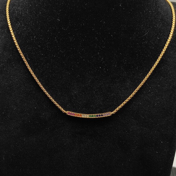 デヴィッド・ヤーマン レインボーパヴェ バーペンダント 925 シルバー ゴールドネックレス