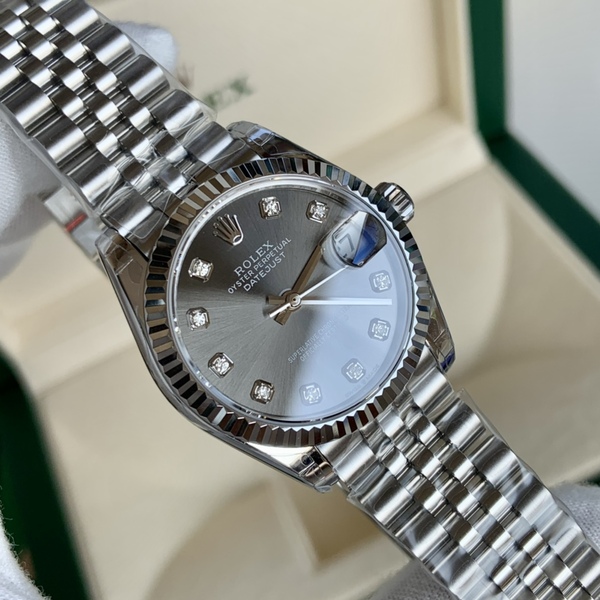 ロレックス デイトジャスト グレーダイヤル ダイヤインデックス フルーテッドベゼル 自動巻き腕時計