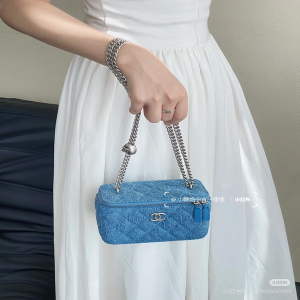 シャネル CHANEL 23P デニム ジャカード ダブル C ハートチェーン バニティバッグ 斜め掛け