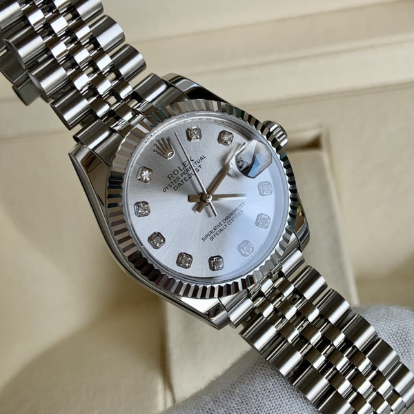 ロレックス デイトジャスト シルバーダイヤル ダイヤインデックス フルーテッドベゼル 自動巻き腕時計