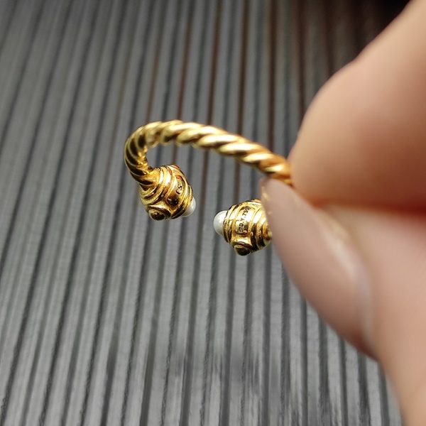 ヴィンテージ ツイストコード パール オープンバングル リングセット ゴールドカラー