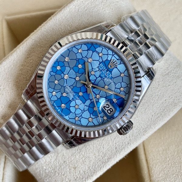 ロレックス デイトジャスト ブルーフラワーダイヤル ダイヤモンド装飾 自動巻きレディース腕時計