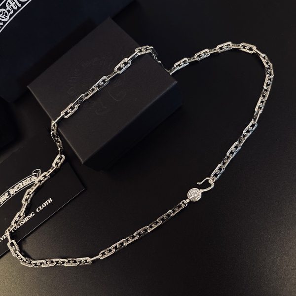 クロムハーツ 925 シルバー ヴィンテージ彫刻 長方形チェーン ネックレス