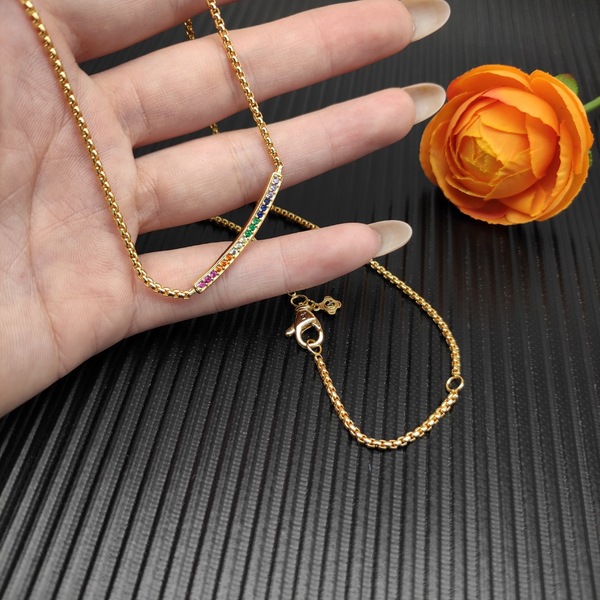 デヴィッド・ヤーマン レインボーパヴェ バーペンダント 925 シルバー ゴールドネックレス