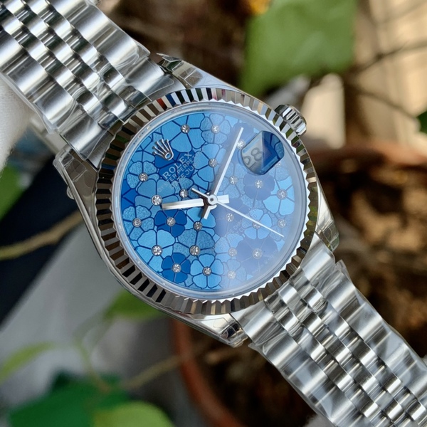 ロレックス デイトジャスト ブルーフラワーダイヤル ダイヤモンド装飾 自動巻きレディース腕時計