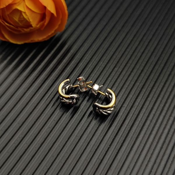 ツートーン ツイストコード ダブルレイヤー C カーブ フープピアス ゴールド × シルバー