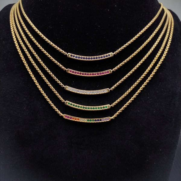 デヴィッド・ヤーマン レインボーパヴェ バーペンダント 925 シルバー ゴールドネックレス