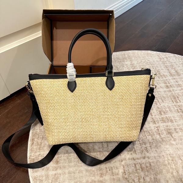 プラダ PRADA ラフィア ロゴプリント トートバッグ 斜め掛け / 手持ち 2WAY