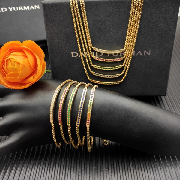 デヴィッド・ヤーマン レインボーパヴェ バーペンダント 925 シルバー ゴールドネックレス