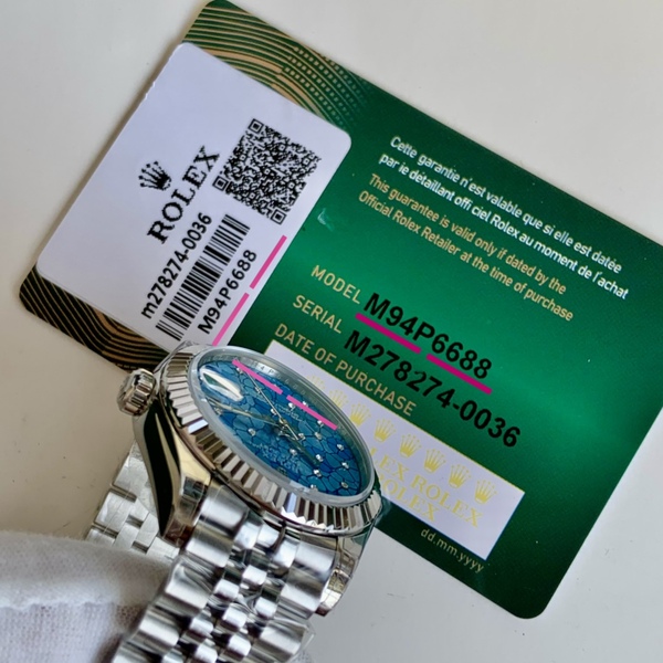 ロレックス デイトジャスト ブルーフラワーダイヤル ダイヤモンド装飾 自動巻きレディース腕時計