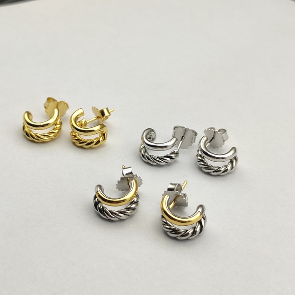 ツートーン ツイストコード ダブルレイヤー C カーブ フープピアス ゴールド × シルバー