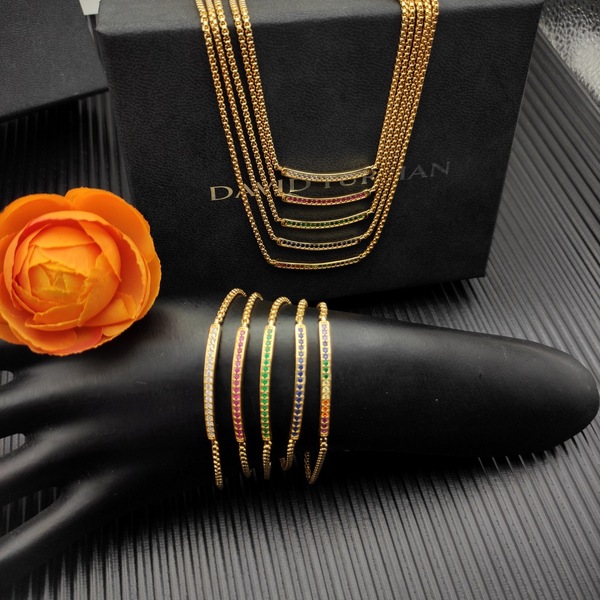 デヴィッド・ヤーマン レインボーパヴェ バーペンダント 925 シルバー ゴールドネックレス