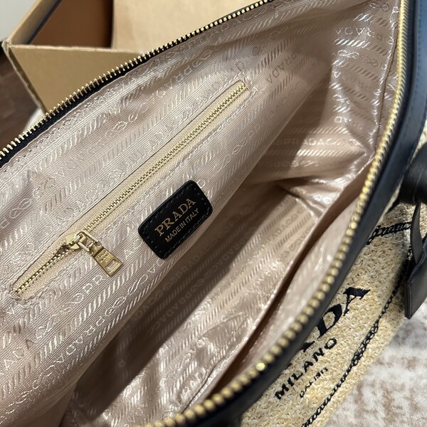 プラダ PRADA ラフィア ロゴプリント トートバッグ 斜め掛け / 手持ち 2WAY