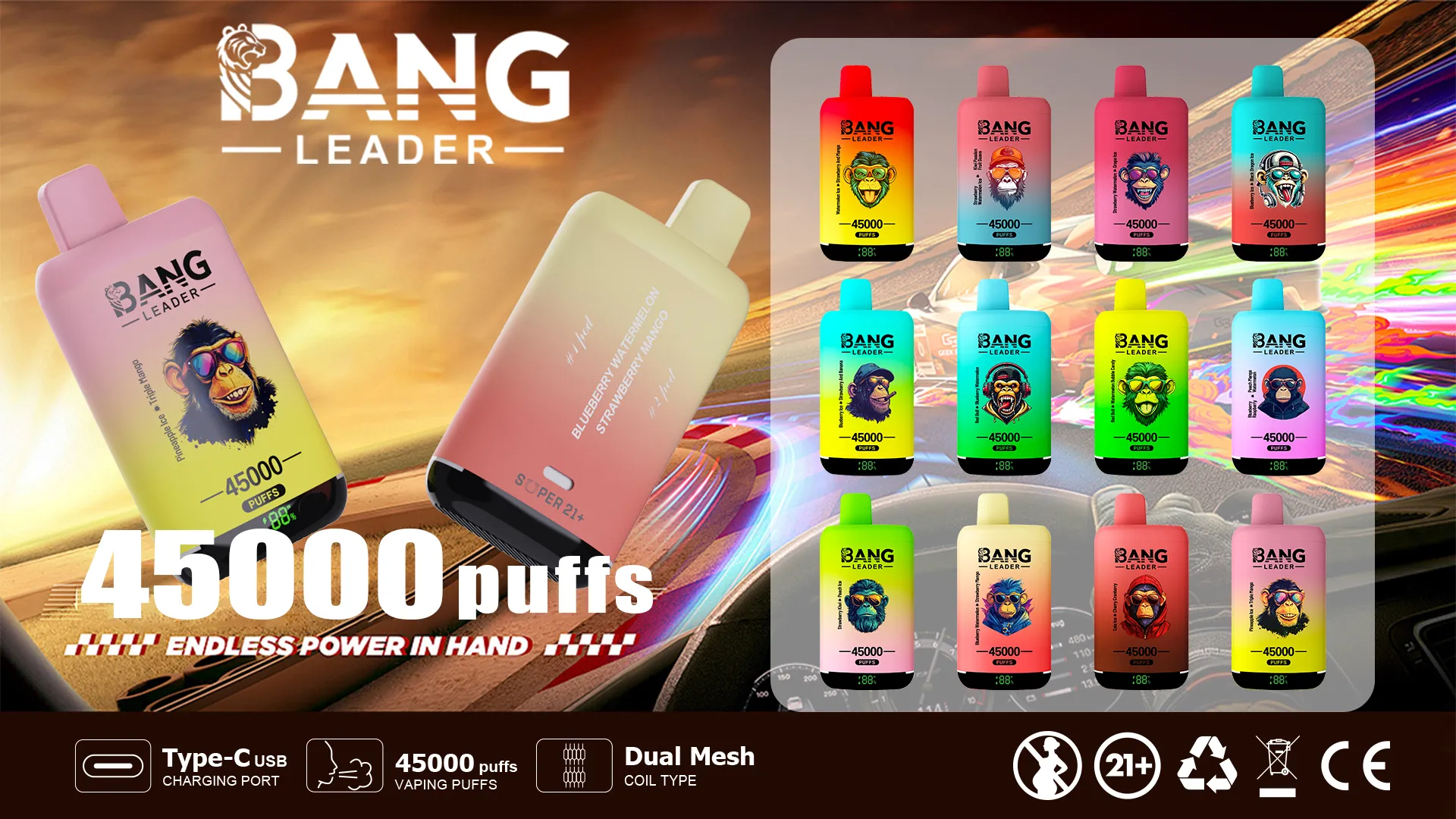 Bang Leader 45000｜45,000回吸引・2フレーバー切替 使い捨て電子タバコ