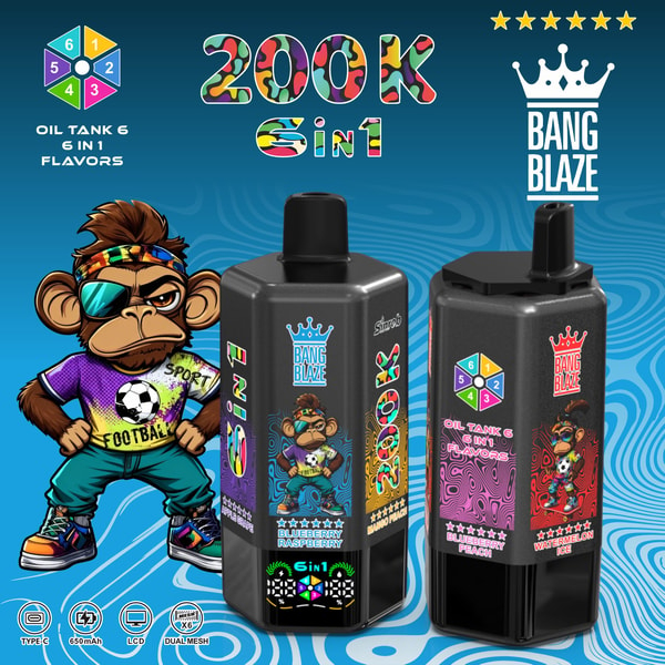 Bang Blaze 200K – 200,000 パフ 6-in-1 フレーバー 充電式 LED ディスプレイ 使い捨て VAPE