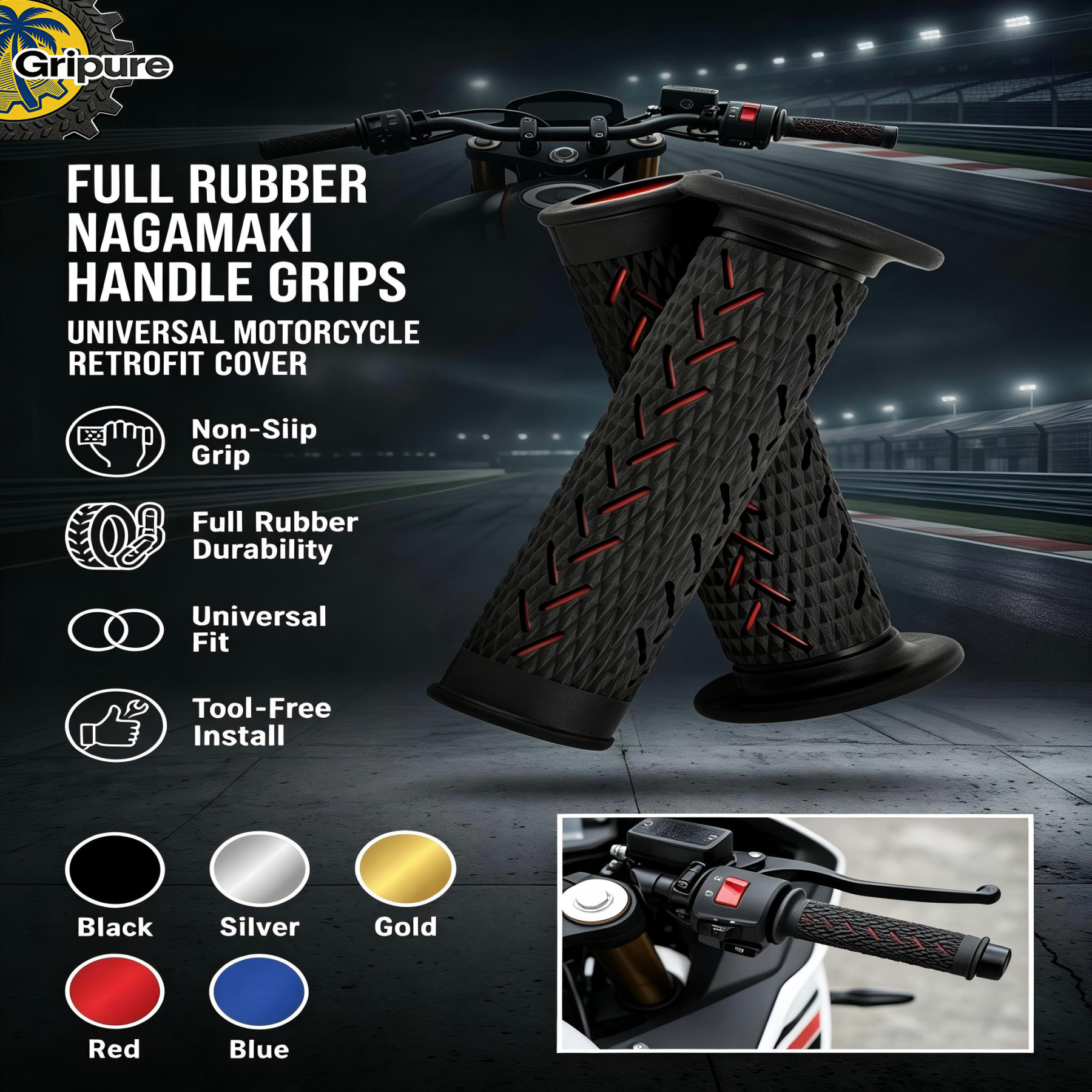 Universal motorcycle handle grip, full rubber nagamaki, new upgraded, retrofit handlebar cover, motorcycle modification parts