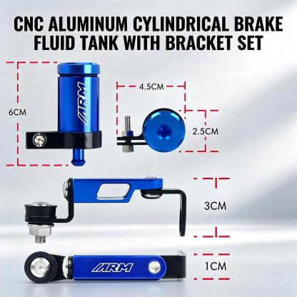 CNC Aluminum Cylindrical Brake Fluid Tank With Bracket Set CNC Universal From Indonesia (Includes a 10 cm hose)