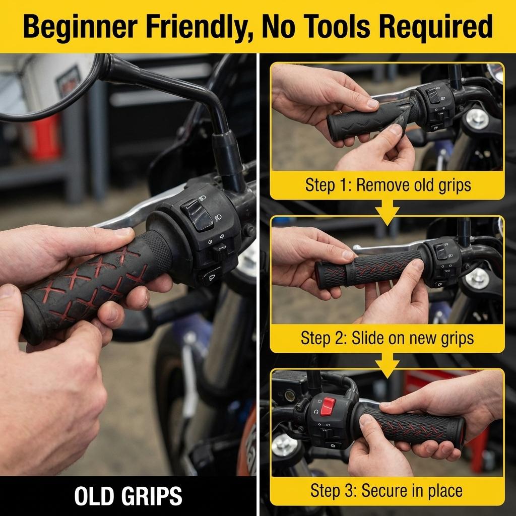Universal motorcycle handle grip, full rubber nagamaki, new upgraded, retrofit handlebar cover, motorcycle modification parts