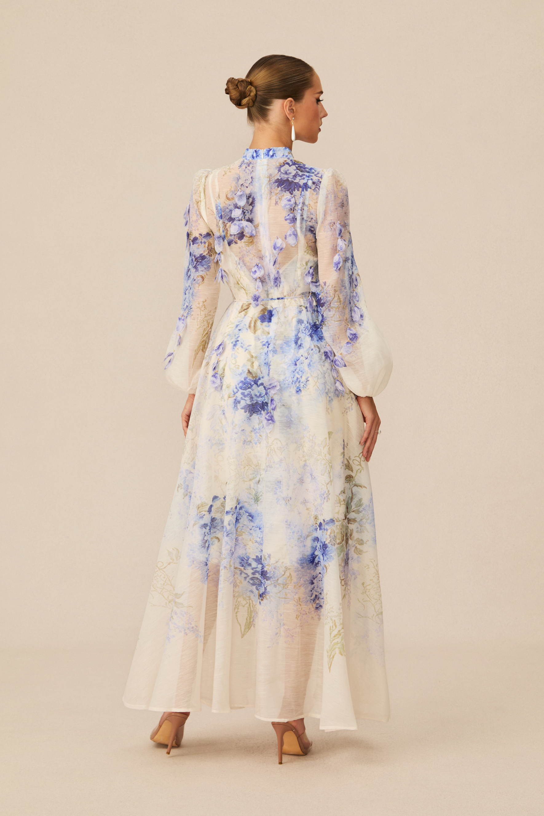 Elegant 3D Floral Appliqué Maxi Gown