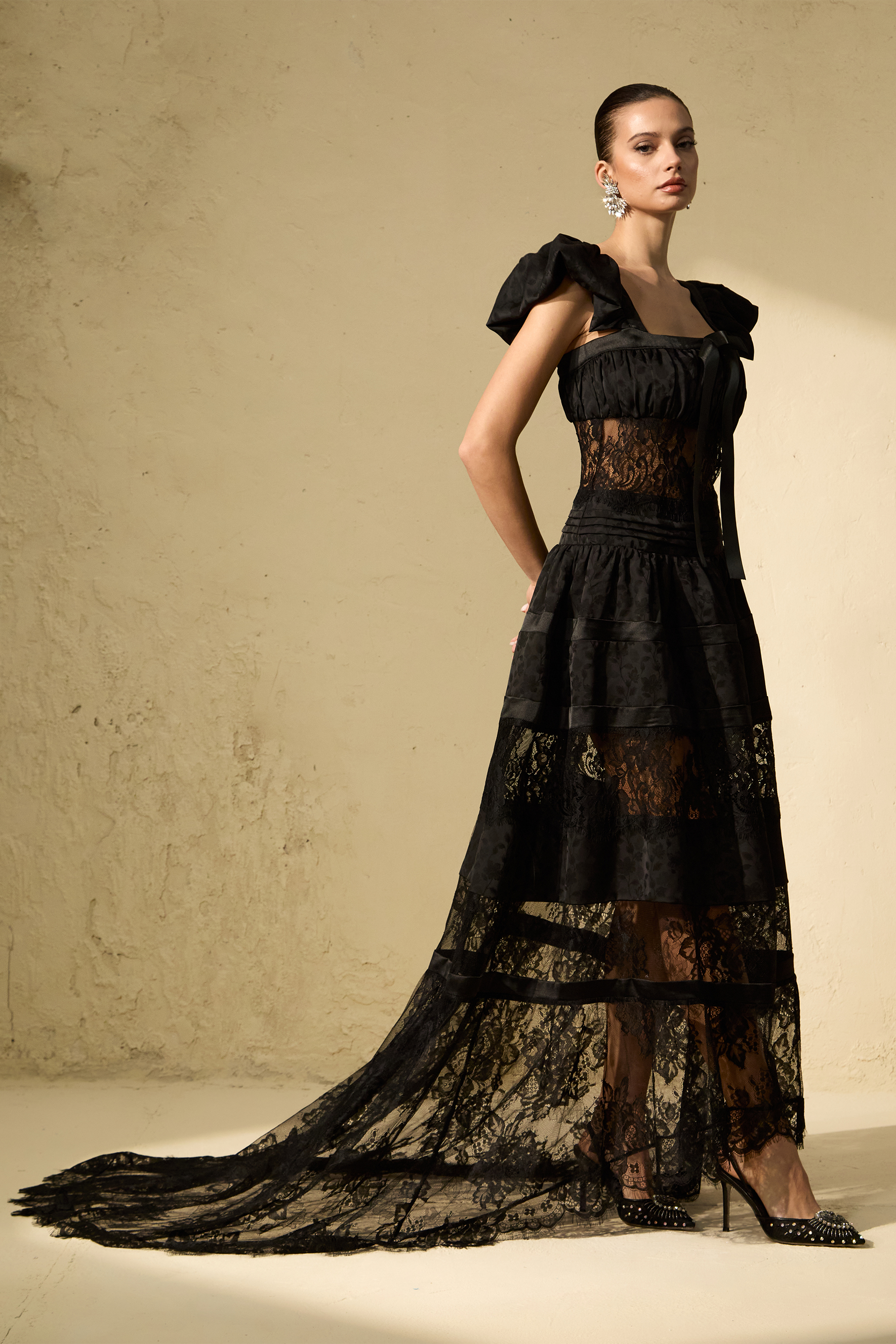 Gothic Black Lace Tiered Gown