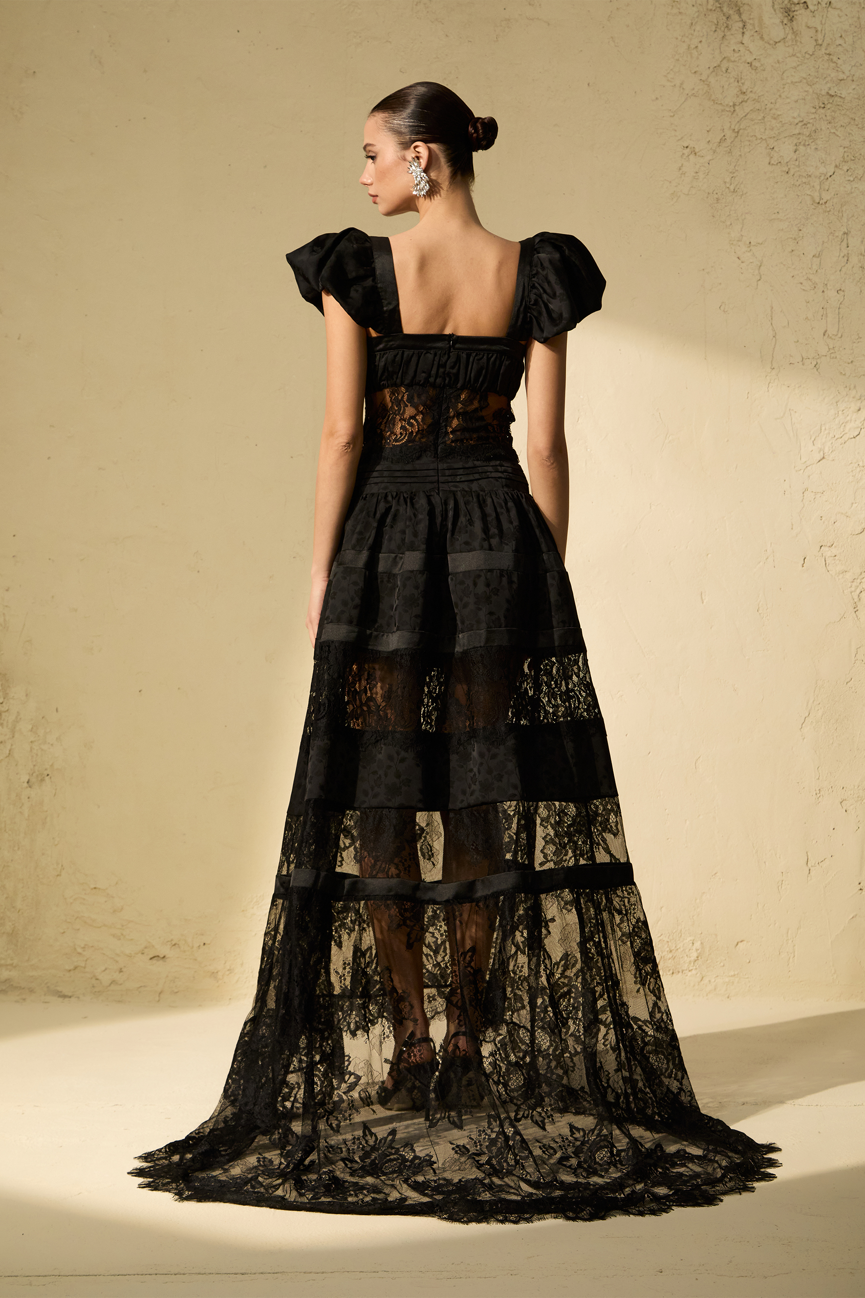 Gothic Black Lace Tiered Gown