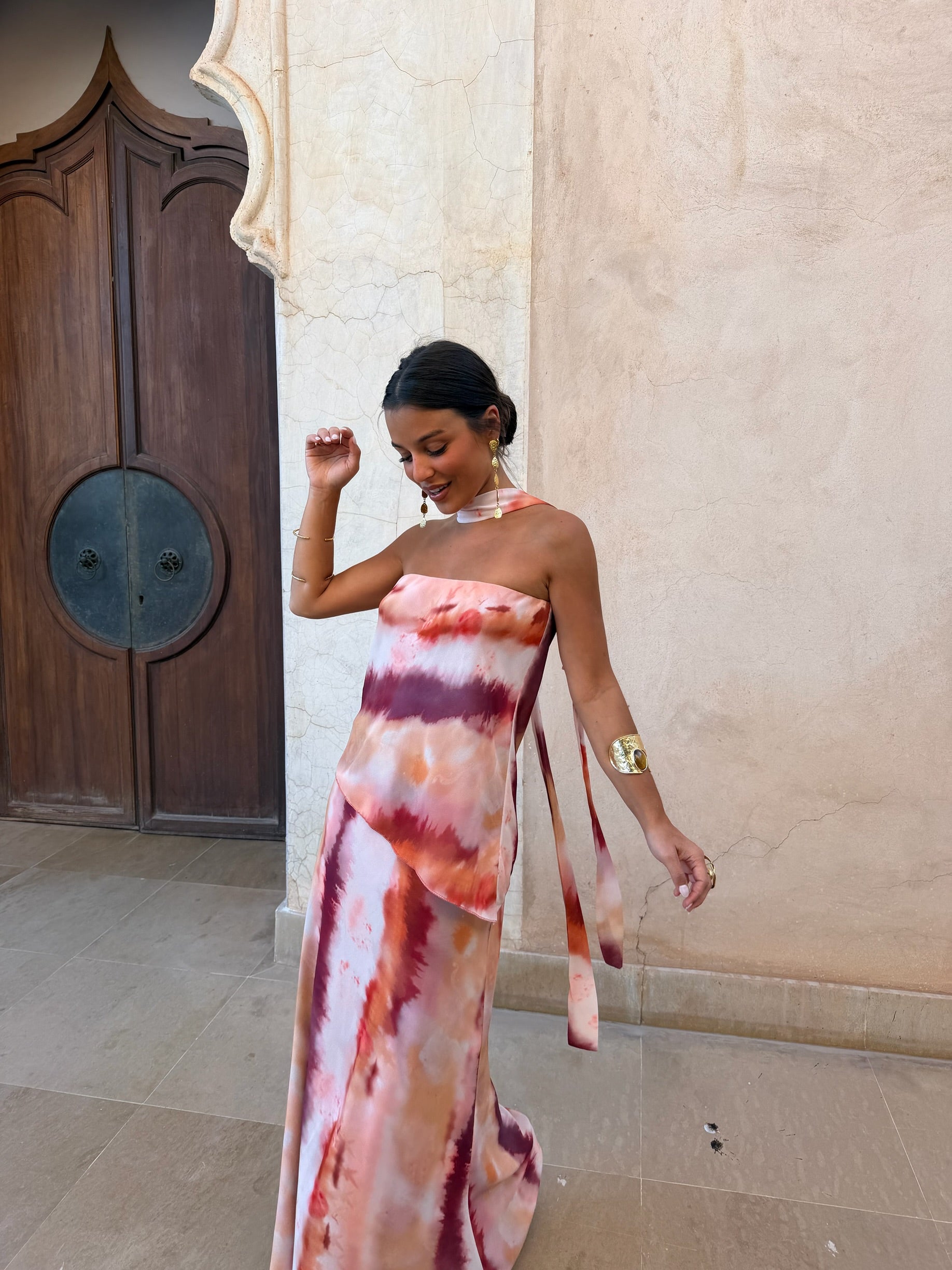 Elegant Watercolor Tie-Dye Strapless Two-Piece Set