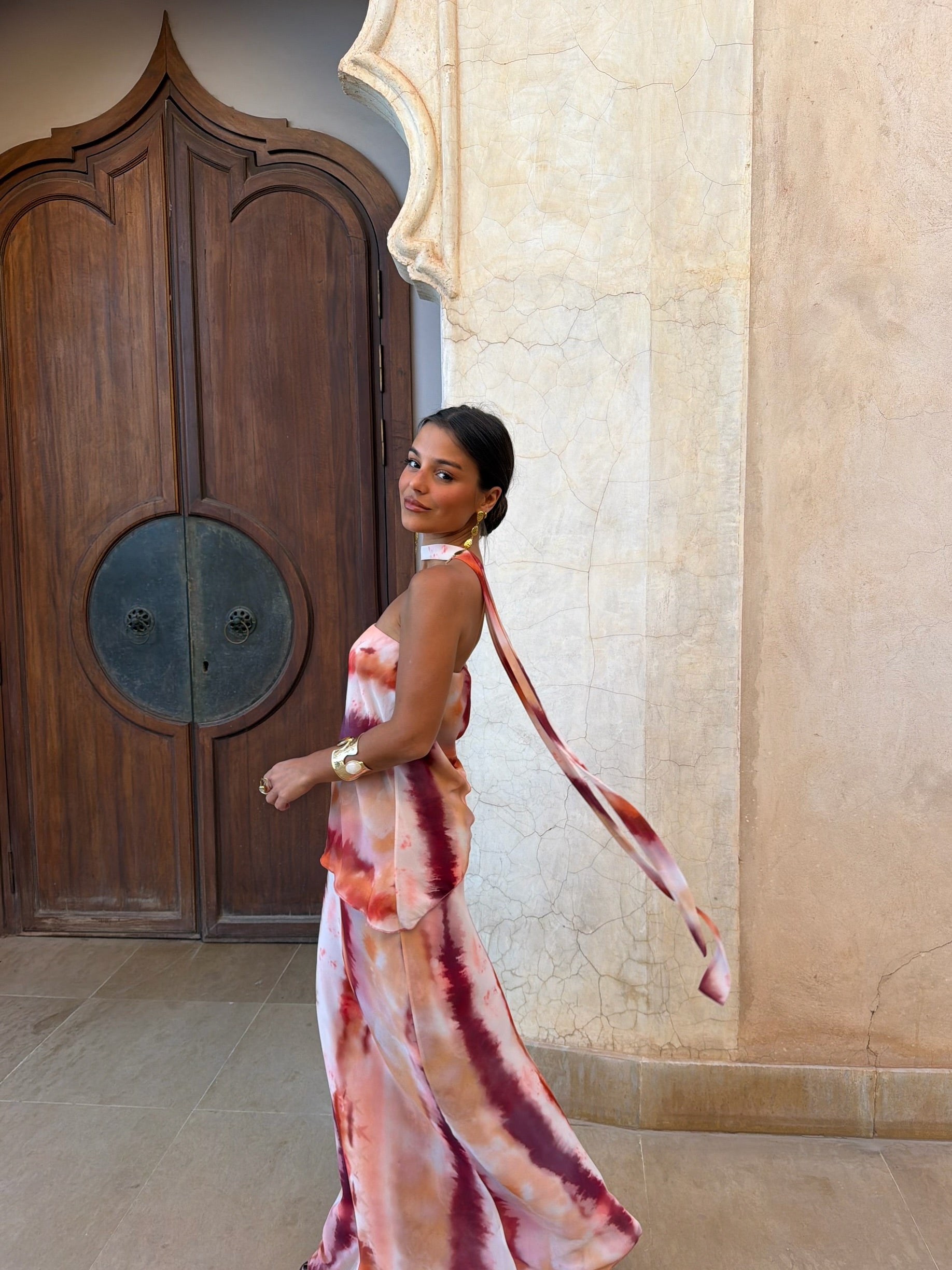 Elegant Watercolor Tie-Dye Strapless Two-Piece Set