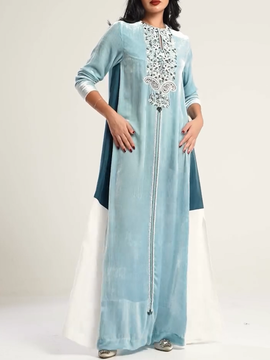 Luxurious embroidery in sky blue