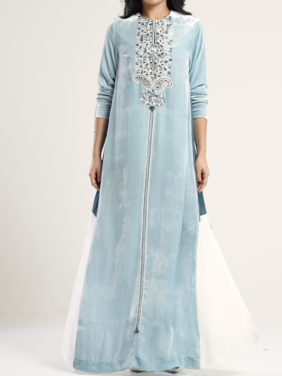 Luxurious embroidery in sky blue