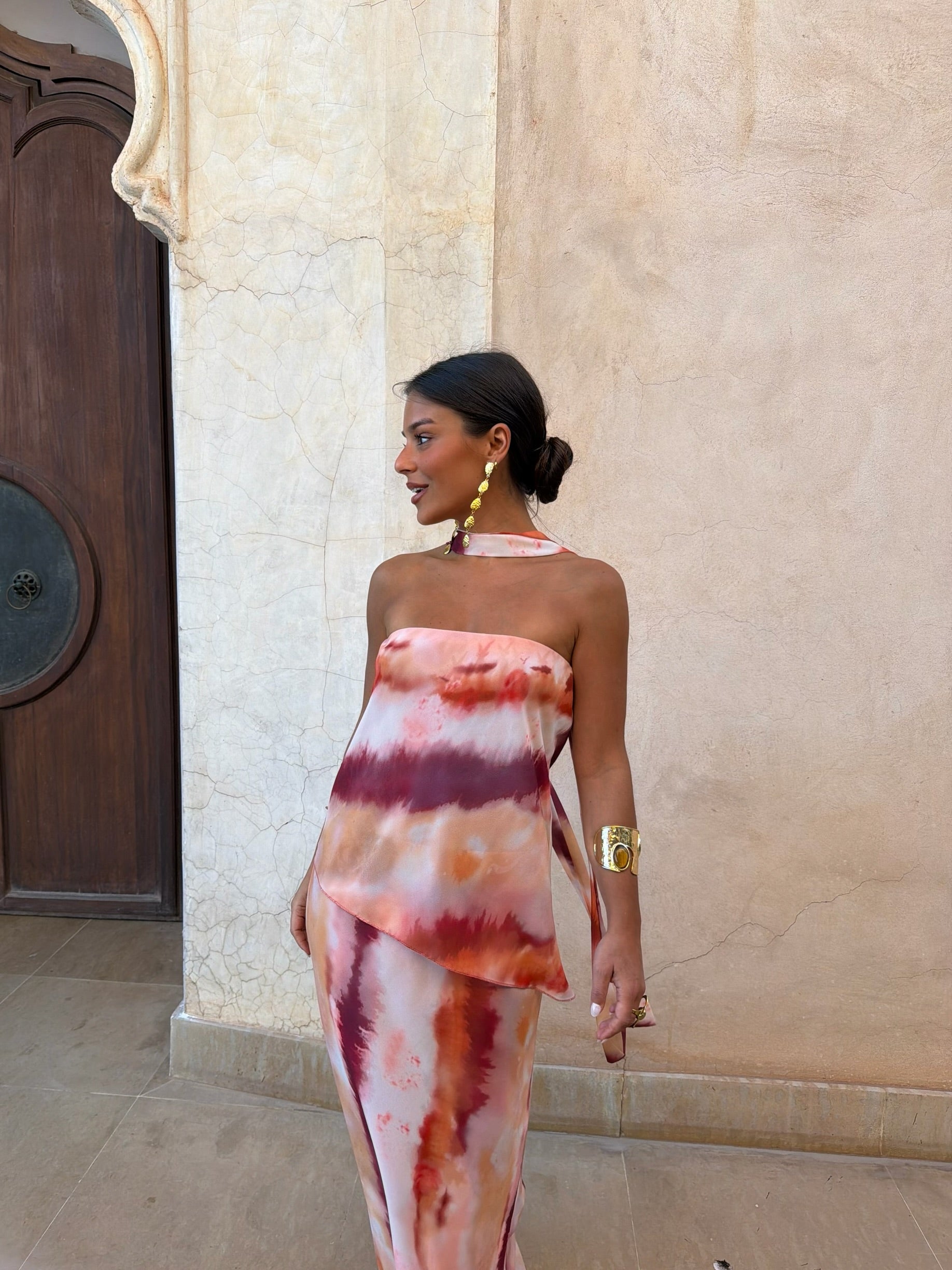 Elegant Watercolor Tie-Dye Strapless Two-Piece Set