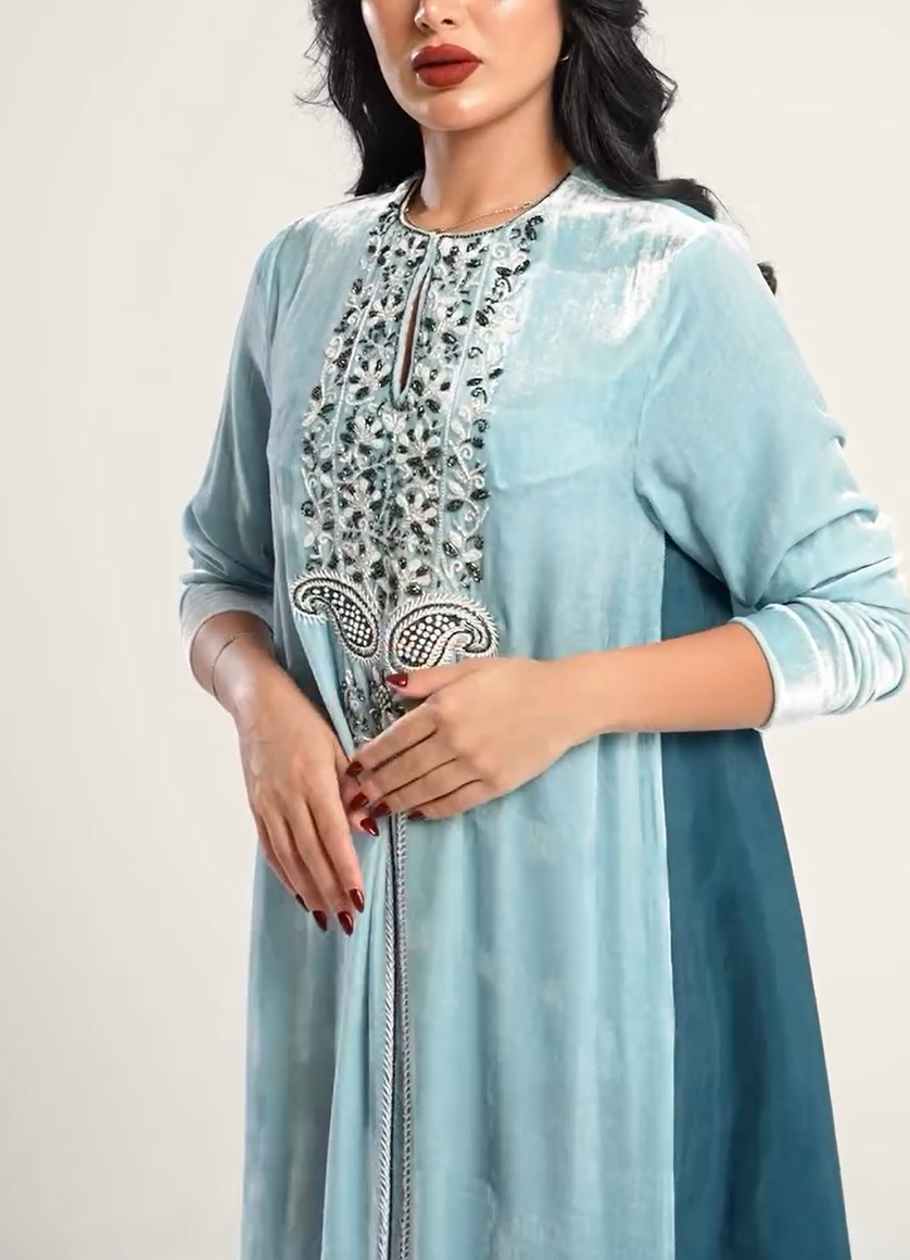 Luxurious embroidery in sky blue