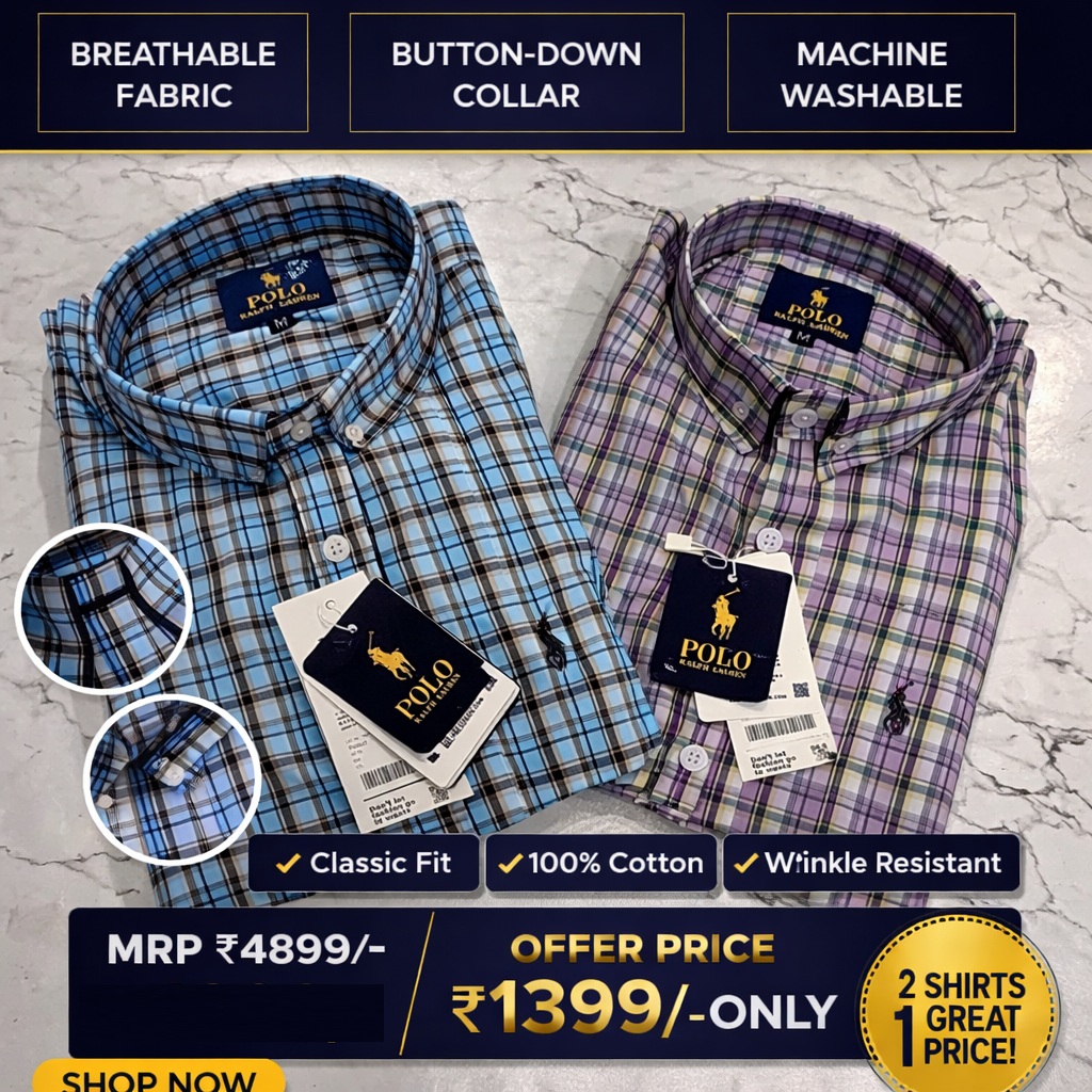 Men RL POLO Oxford Check Shirt (Navy Logo)