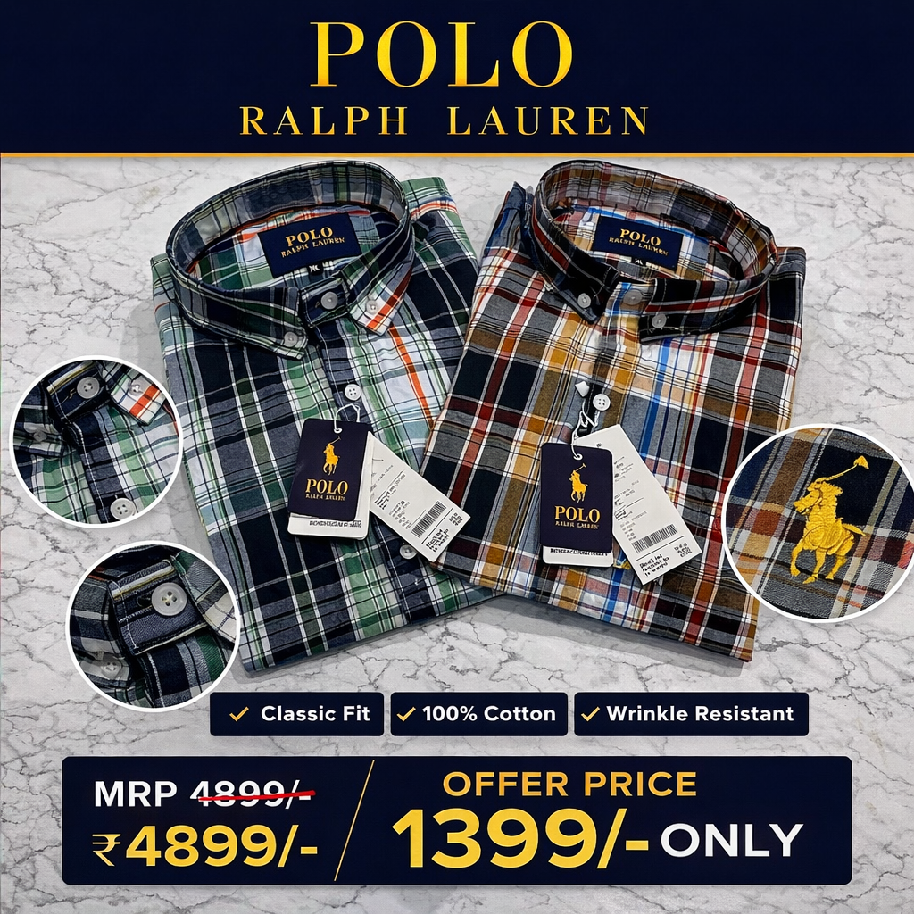 Men RL POLO Oxford Check Shirt (Navy Logo)