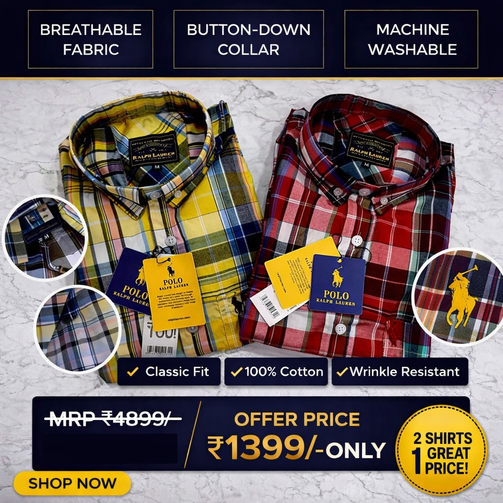 Men RL POLO Oxford Check Shirt (Navy Logo)