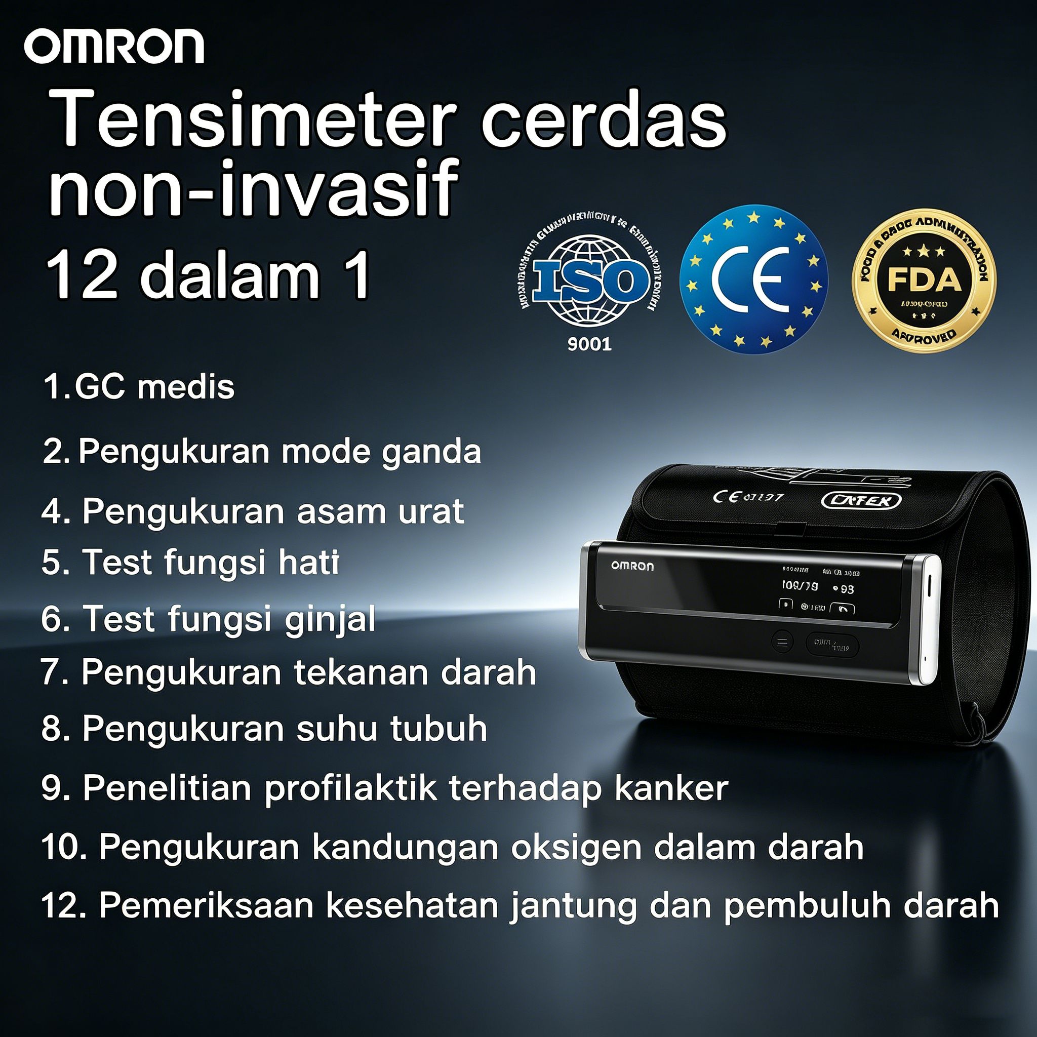 12 dalam 1 | Monitor tekanan darah non-invasif dan sangat cerdas terbaru dari Omron Penjelasan singkat: