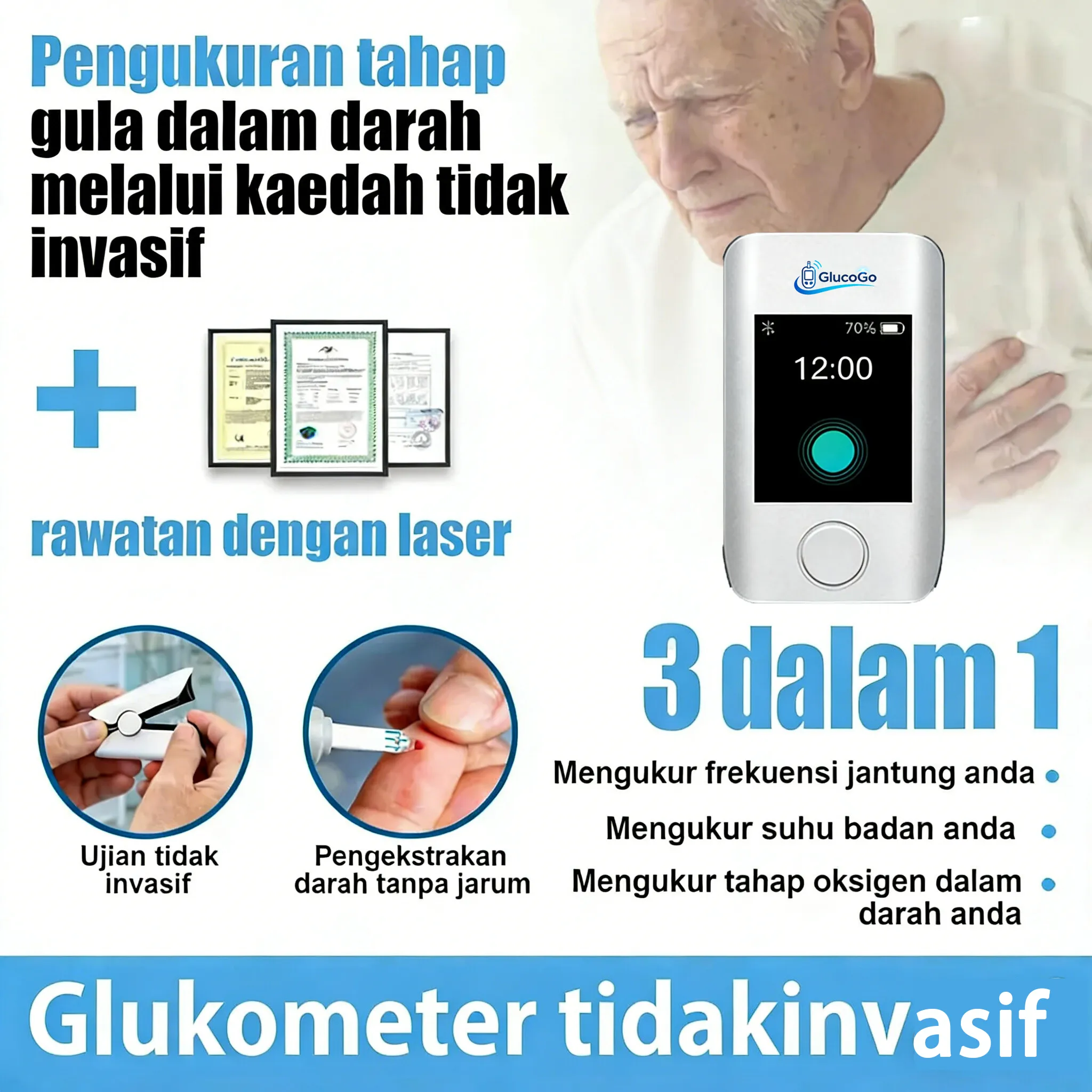 [Pengesahan Rasmi] Glukometer Bukan Invasif 3 dalam 1 - Glukometer Rumah Tanpa Menusuk Jari | Teknologi Berpaten