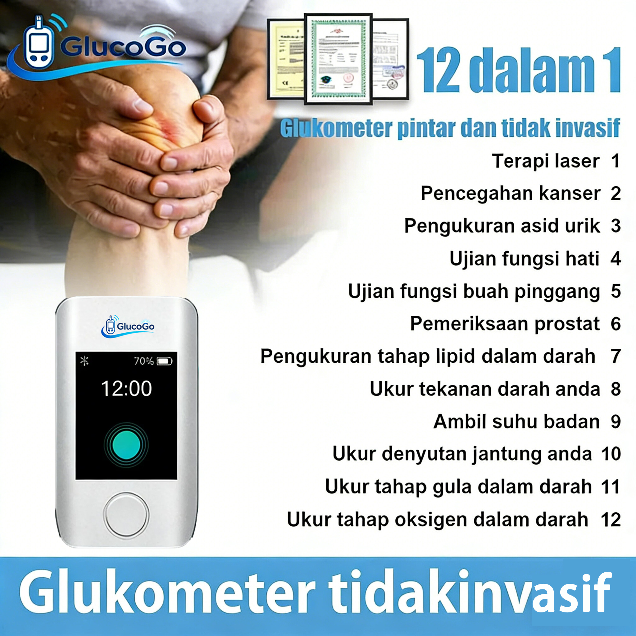 [Pengesahan Rasmi] Glukometer Bukan Invasif 3 dalam 1 - Glukometer Rumah Tanpa Menusuk Jari | Teknologi Berpaten