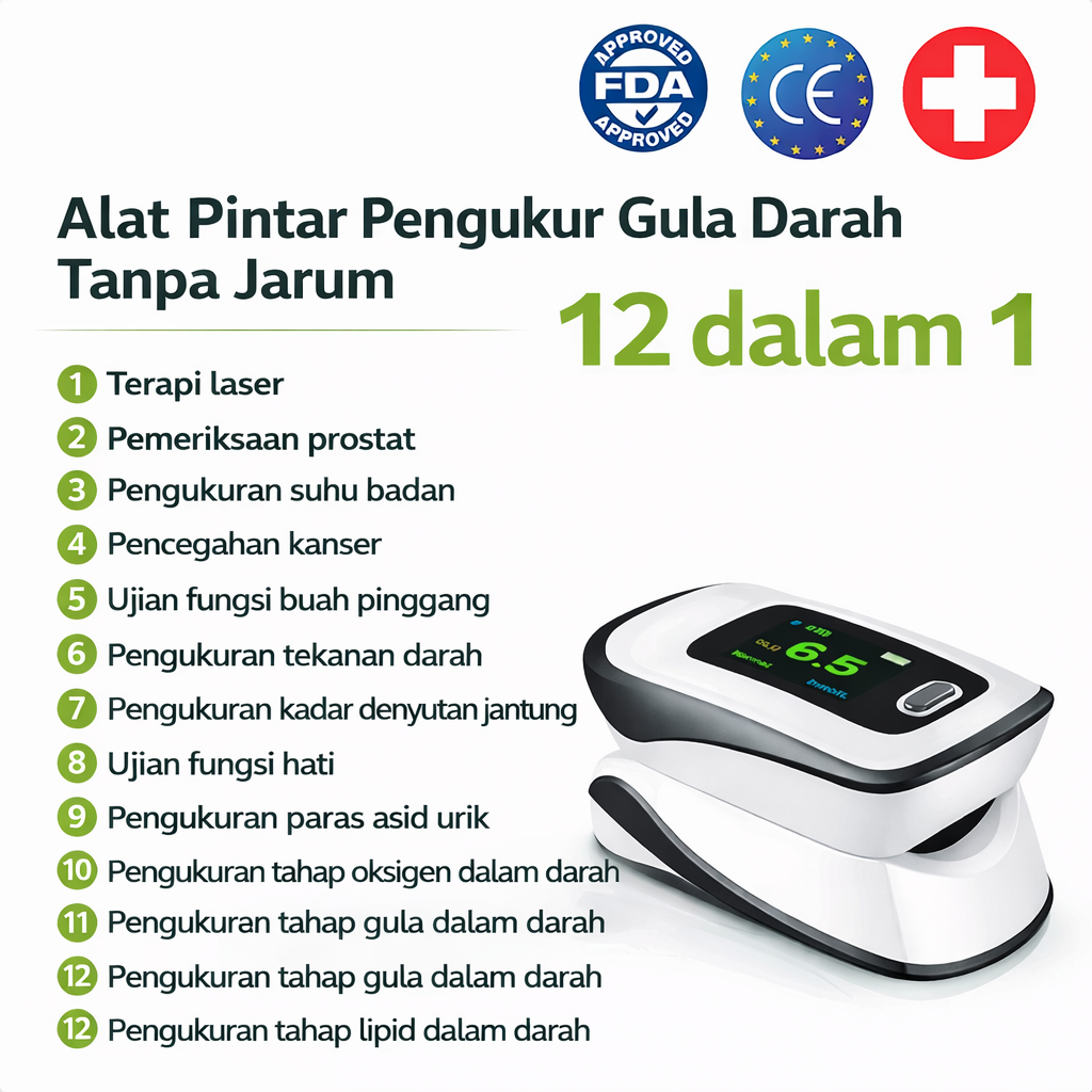 [12-dalam-1] Meter Glukosa Darah Pintar Tanpa Invasif Terkini