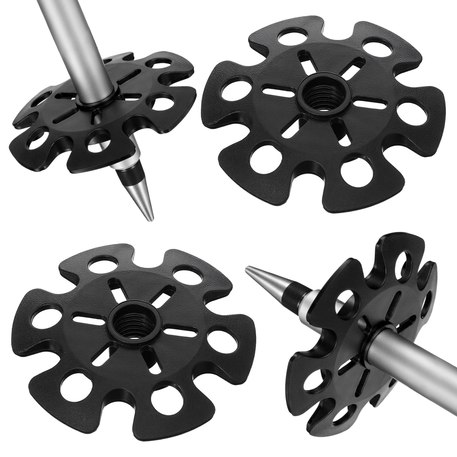 4-Piece Set: Snow Baskets, Rubber Cane Tips, Replacement Trekking Pole Heads, and Detachable Snow Baskets — Compatible with Canes, Ski Poles, and Hiking Poles (Black)