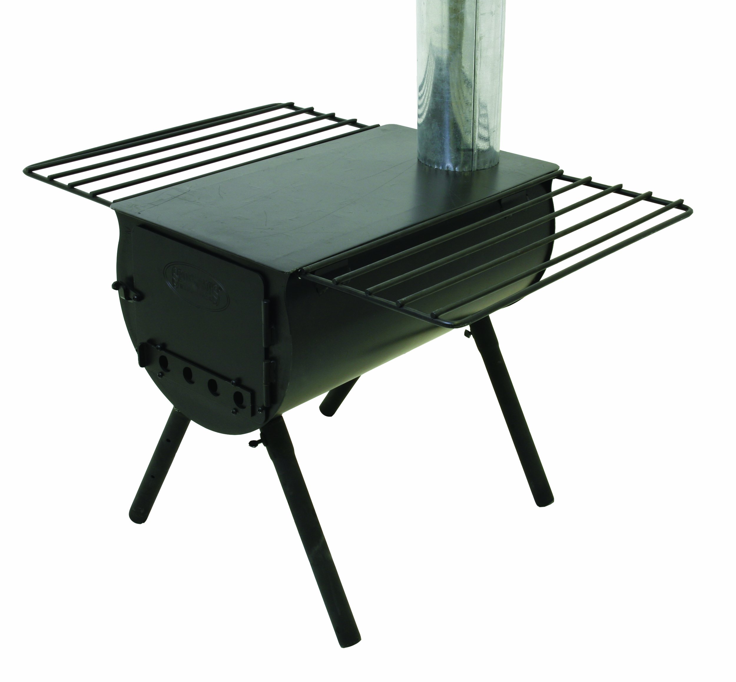 Heavy-Duty Cylindrical Tent Stove (with Damper and Side Shelves)