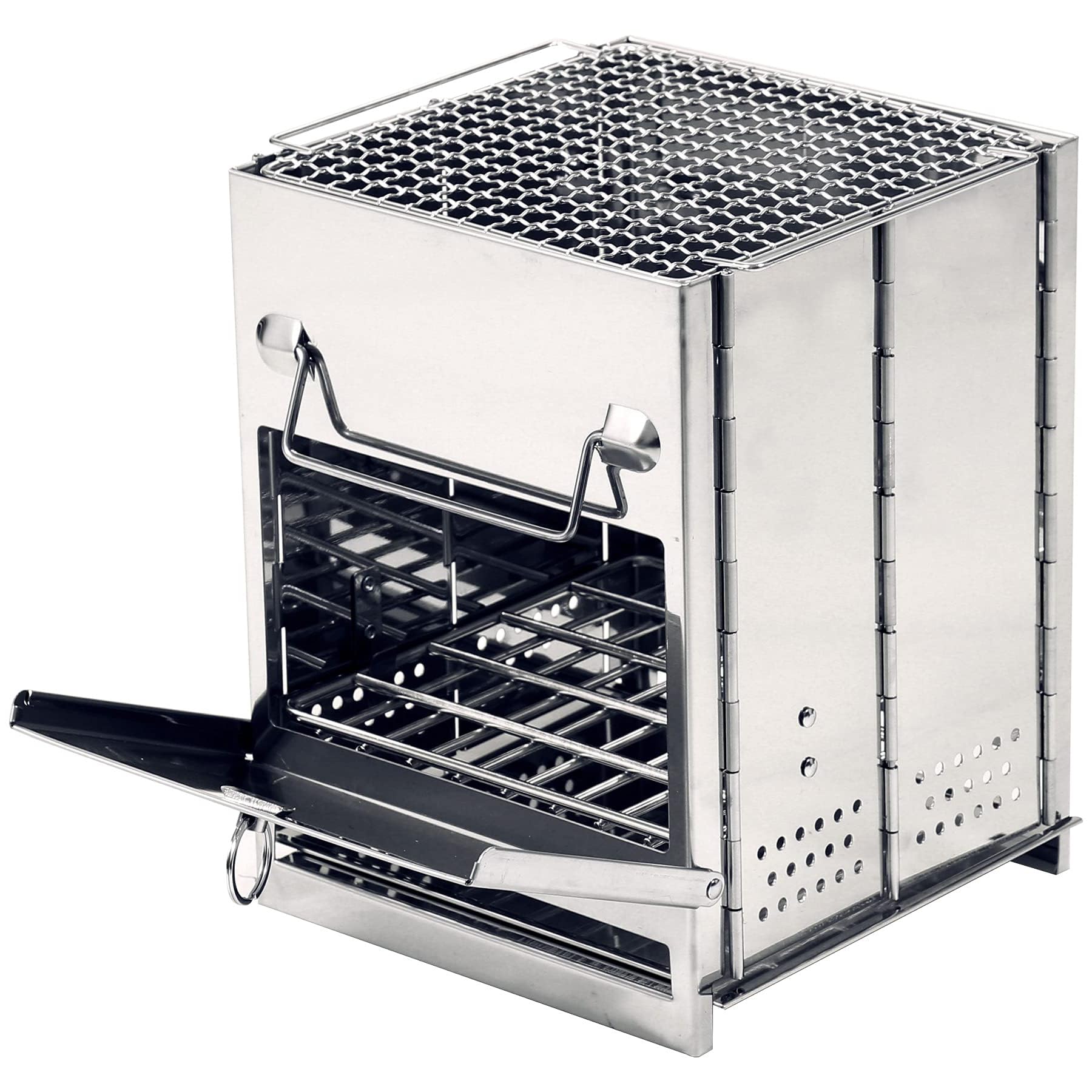 Foldable Wood-Burning Stove — Stainless Steel Grill, Portable & Collapsible Backpacking Stove, Survival Rocket Stove — Ideal for Hiking, Tent Camping, Picnics, and BBQ (Compact Size)