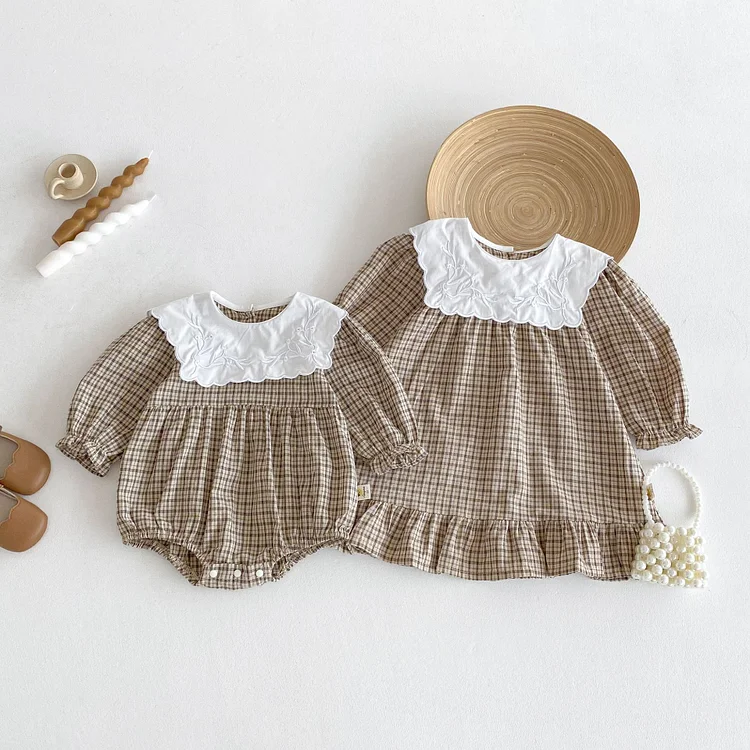 【66-130cm】 スクエア襟 ワンピース or  ロンパース