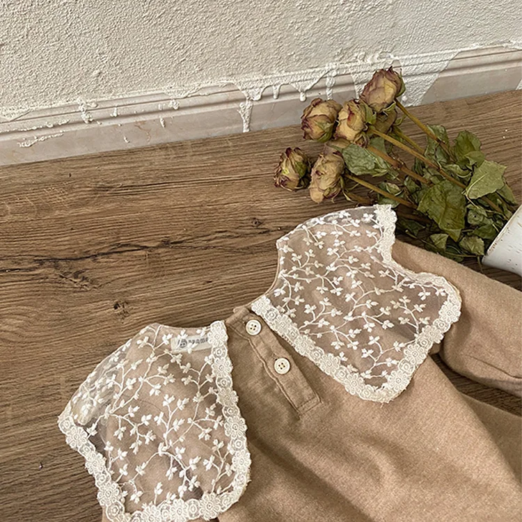 【66-90cm】韓国風レース襟 ロンパース