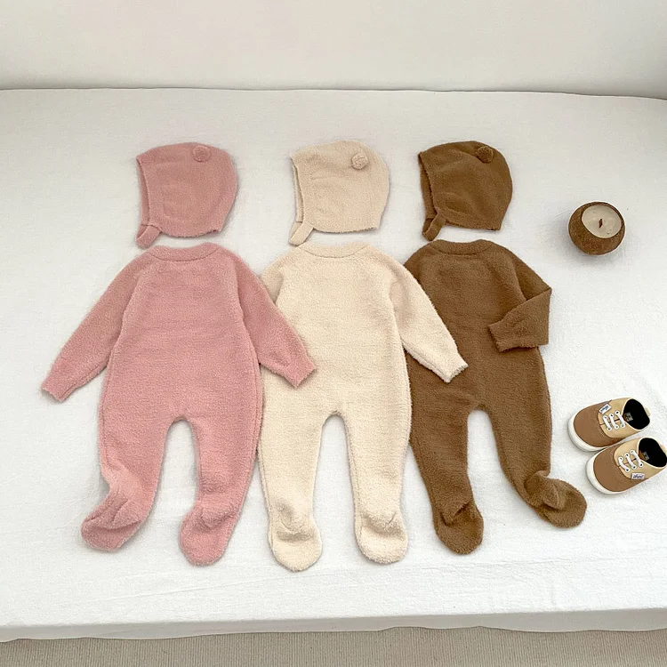 【66-90cm】 熊デザイン ボンネット オールインワン