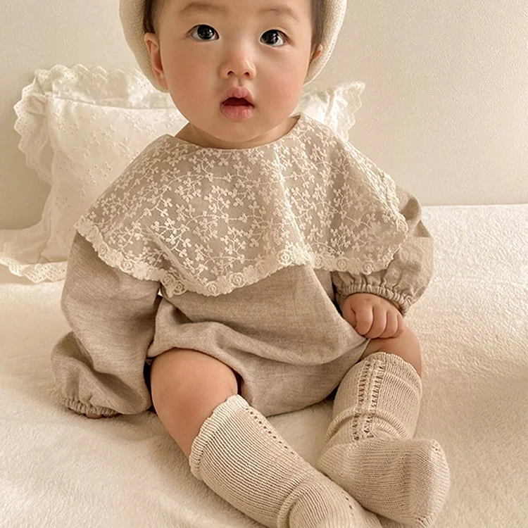 【66-90cm】韓国風レース襟 ロンパース